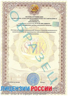 Образец сертификата соответствия (приложение) Камышин Сертификат ISO 13485